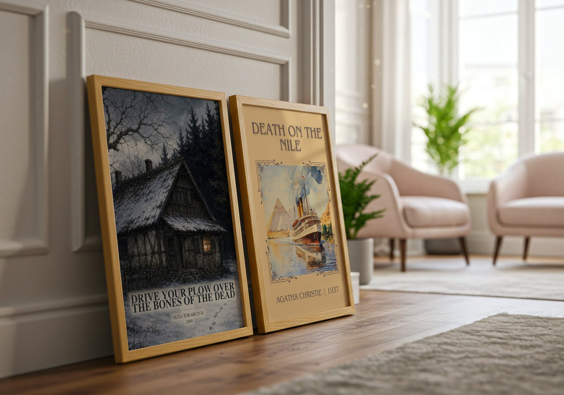 Drive Your Plow Over the Bones of the Dead watercolour print framed by window – literary home decor