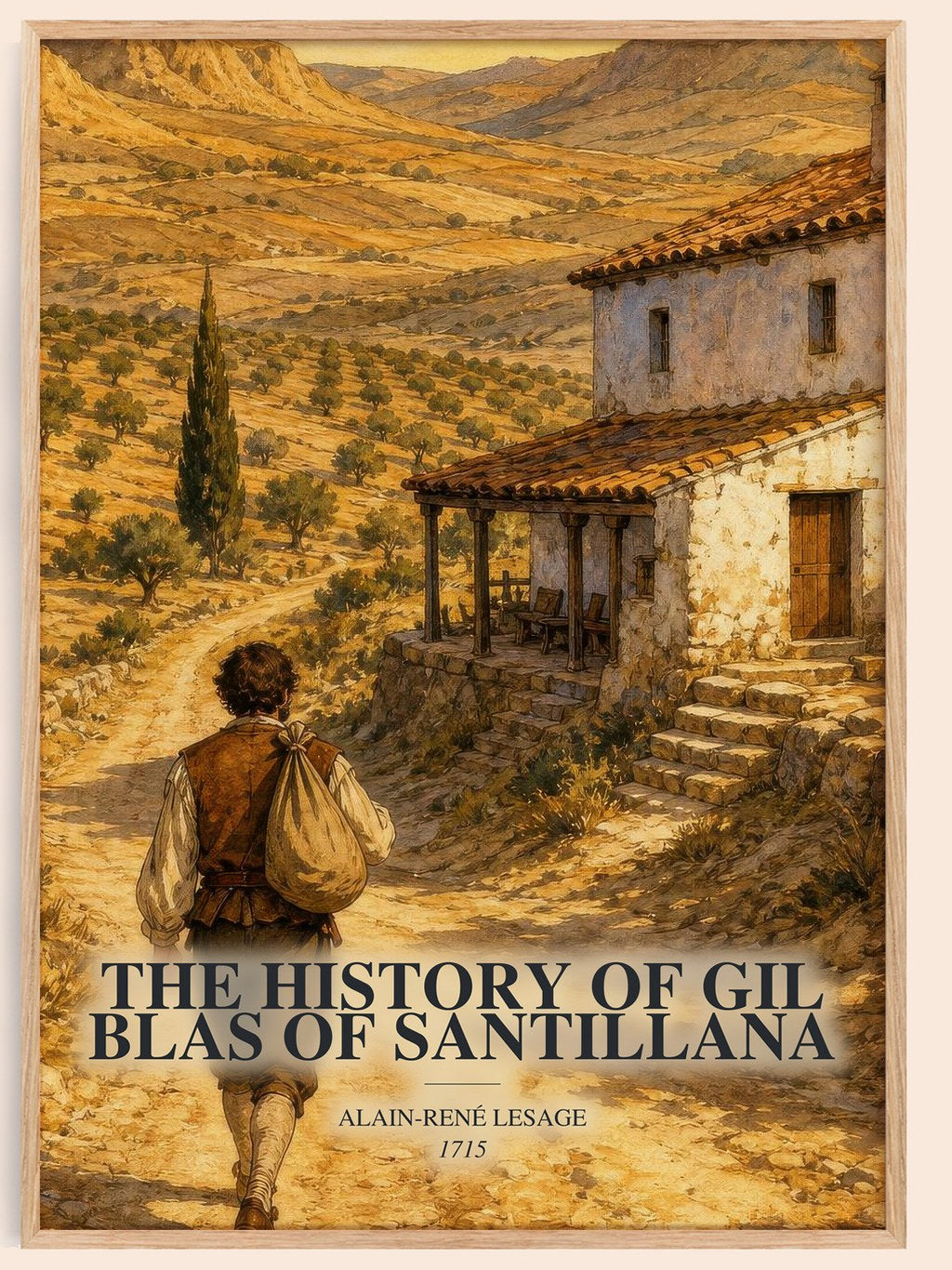 The History Of Gil Blas Of Santillana watercolour book poster by Alain-René Lesage – framed literary art print