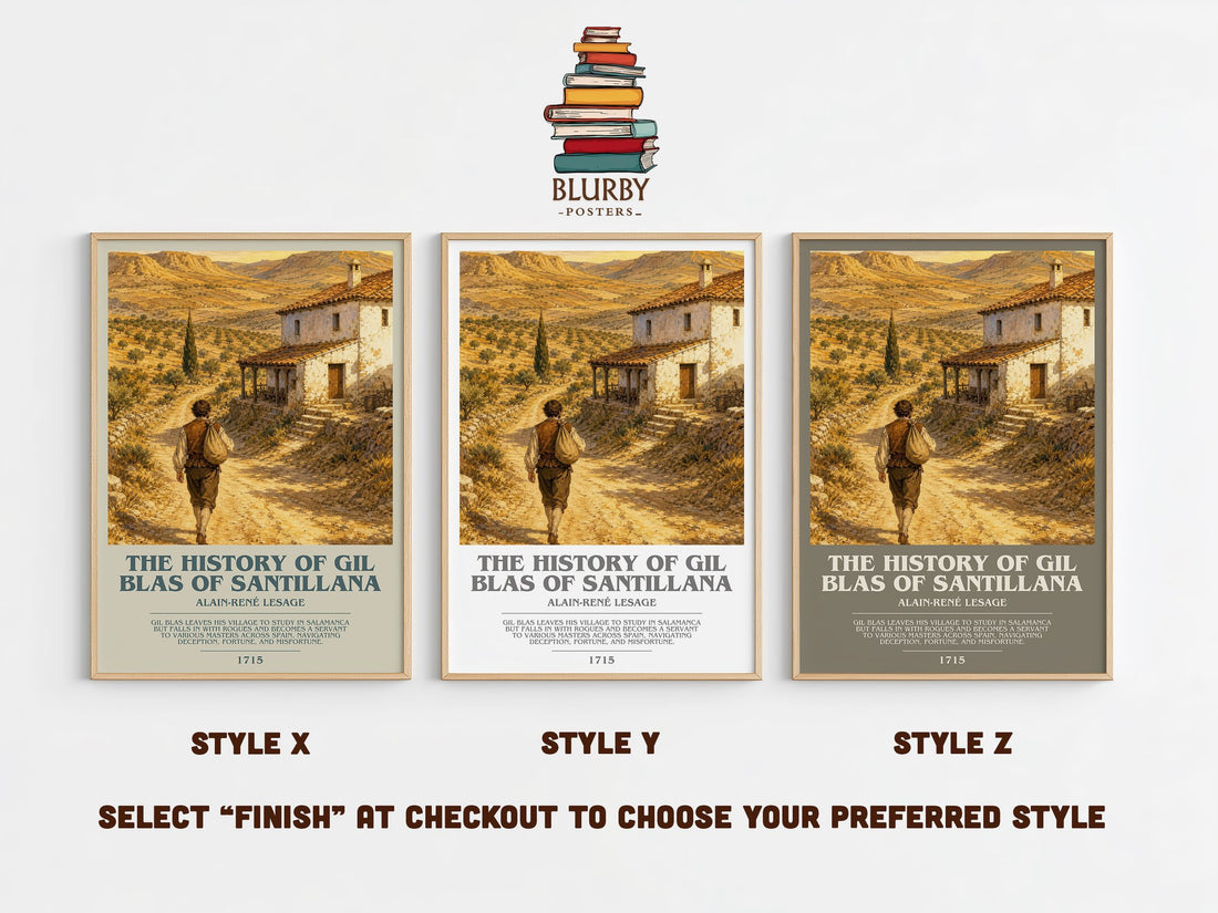 History Of Gil Blas Of Santillana Bookish Wall Art by A. Lesage – Style X, Y and Z side by side – choose your finish