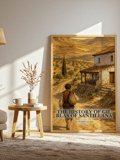 The History Of Gil Blas Of Santillana watercolour print in frame leaning in hallway – satire wall art