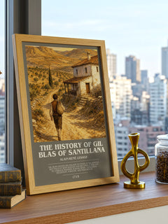 History Of Gil Blas Of Santillana Bookish Wall Art by A. Lesage – framed print on a city-view windowsill