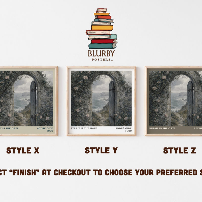 Strait is the Gate literary print in frame leaning in hallway – literary fiction wall art