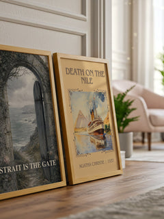 Strait is the Gate watercolour print framed by window – literary home decor