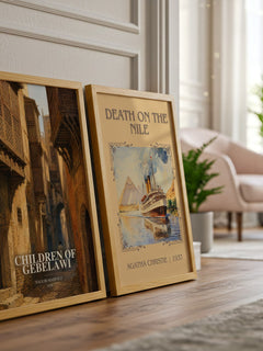 Children of Gebelawi watercolour print framed by window – literary home decor