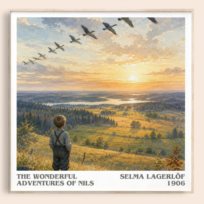 The Wonderful Adventures of Nils literary book poster by Selma Lagerlöf – framed literary art print