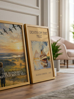The Wonderful Adventures of Nils watercolour print framed by window – literary home decor