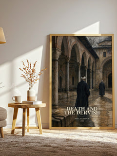 Death and the Dervish watercolour print in frame leaning in hallway – literary fiction wall art
