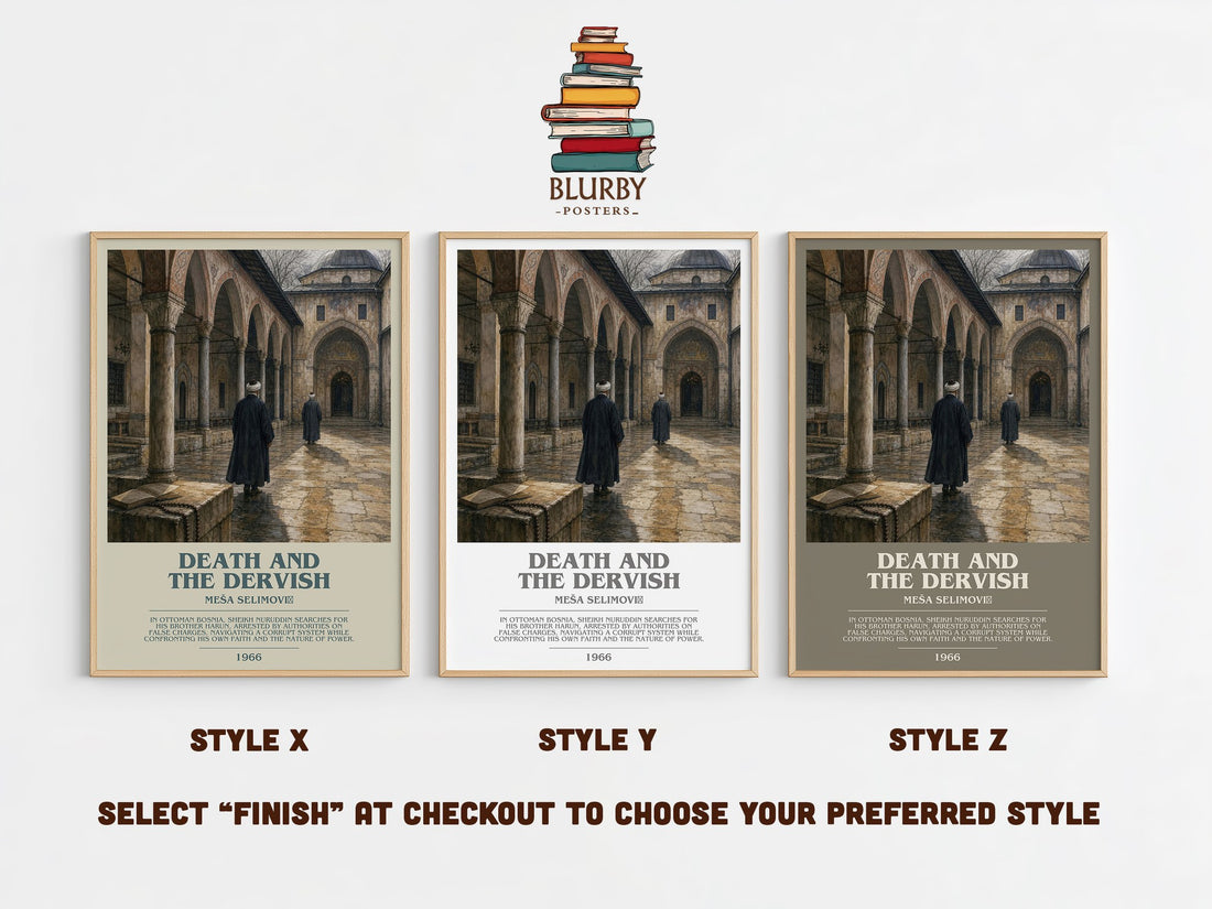 Death and the Dervish Bookish Wall Art by Meša Selimović – Style X, Y and Z side by side – choose your finish