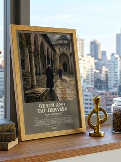 Death and the Dervish Bookish Wall Art by Meša Selimović – framed print on a city-view windowsill