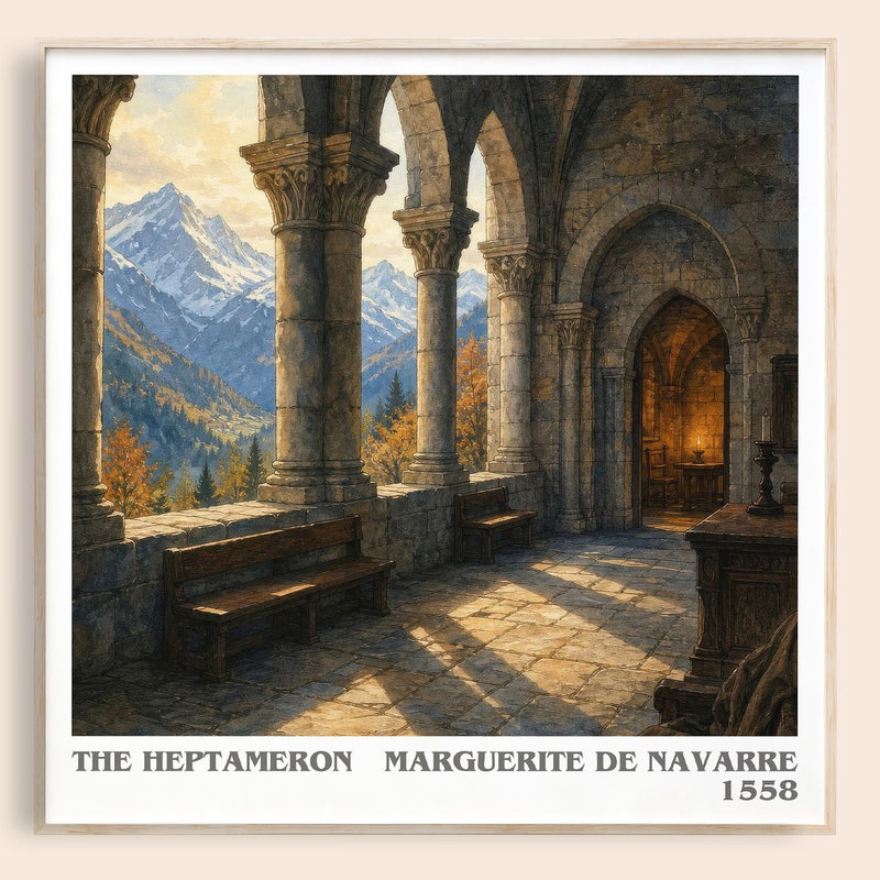 The Heptameron literary book poster by Marguerite de Navarre – framed literary art print
