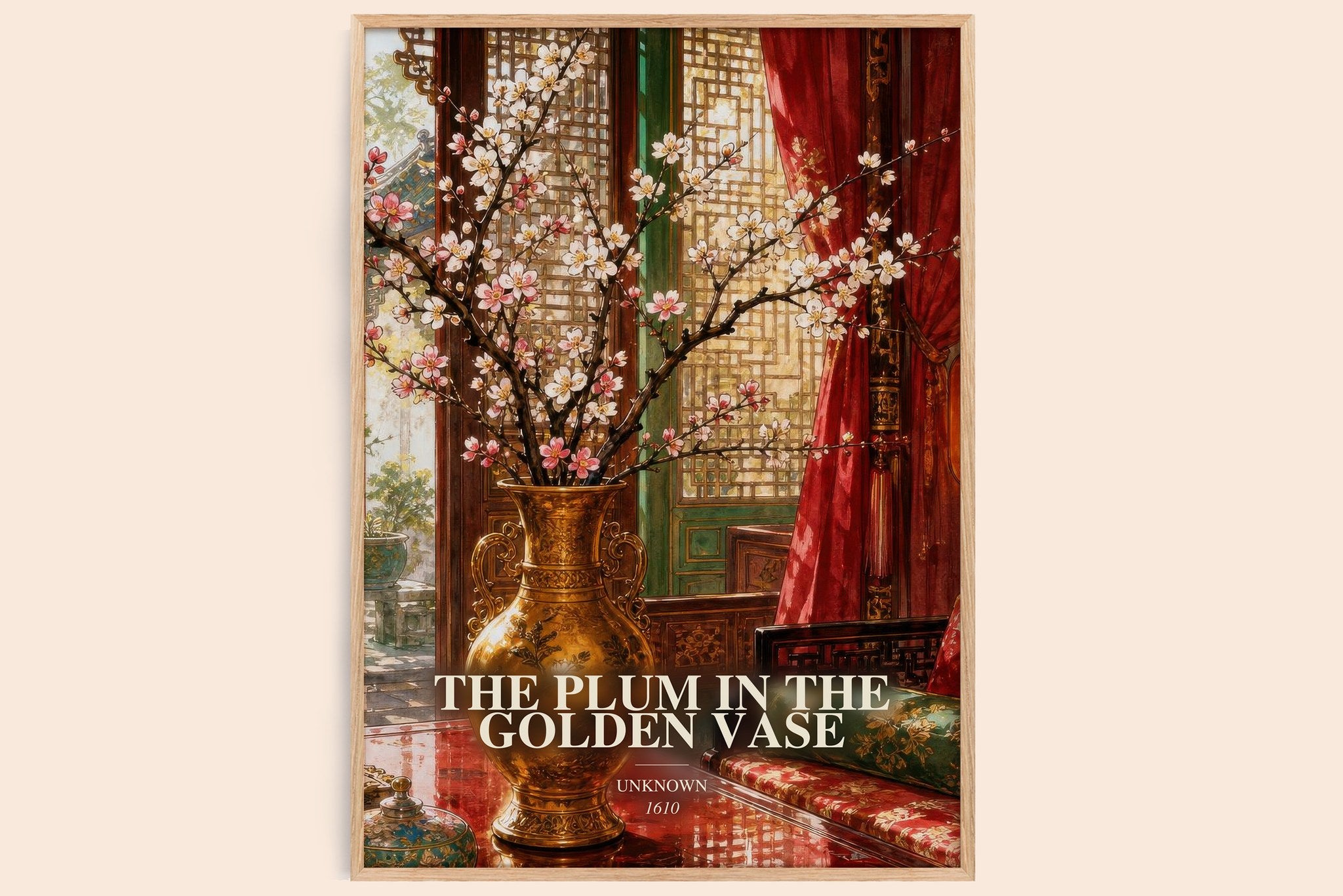 The Plum in the Golden Vase Book Watercolour Illustration by Unknown