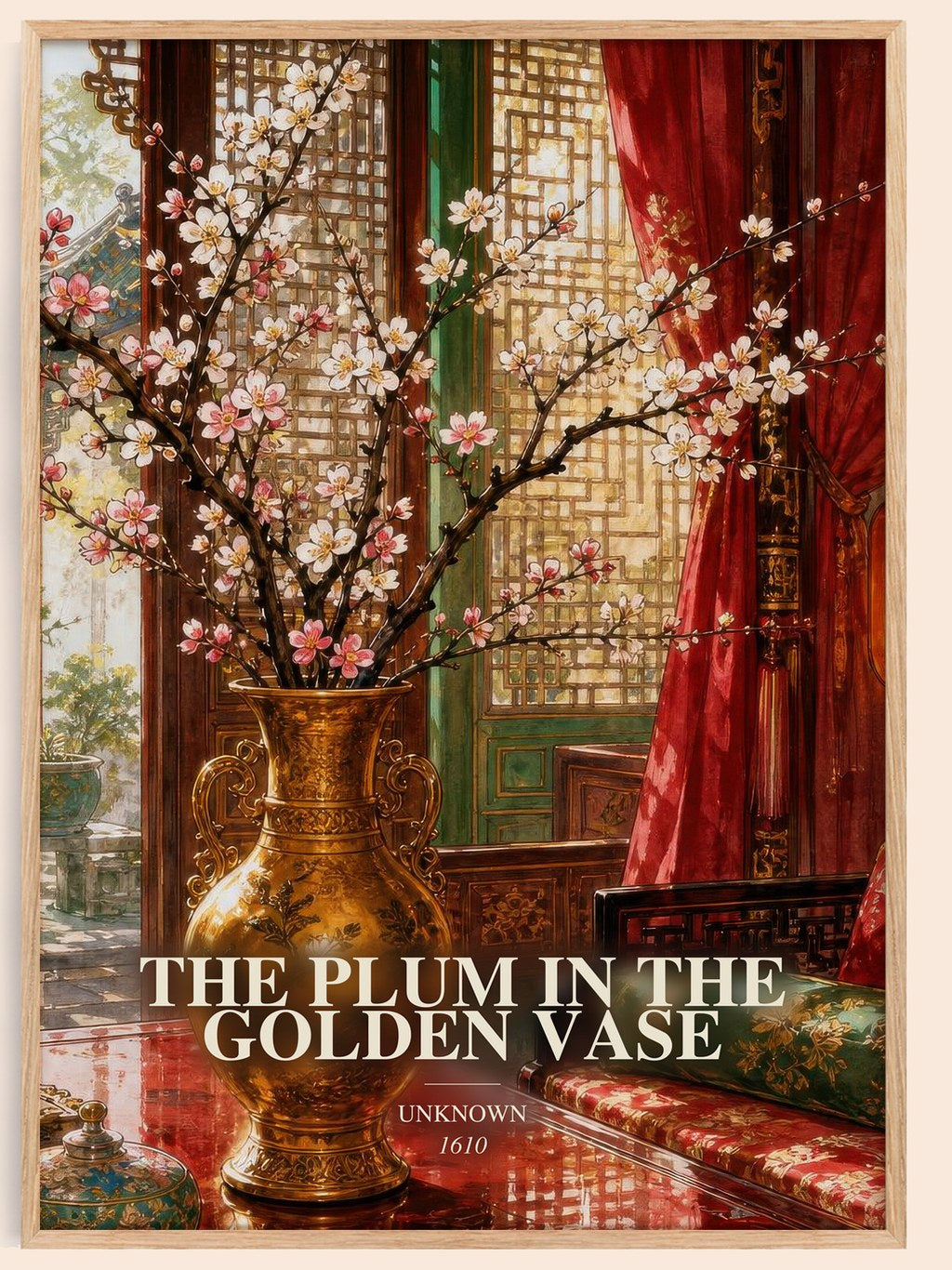 The Plum in the Golden Vase watercolour book poster by Unknown – framed literary art print