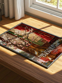 The Plum in the Golden Vase watercolour book poster framed on wall – historical fiction wall art