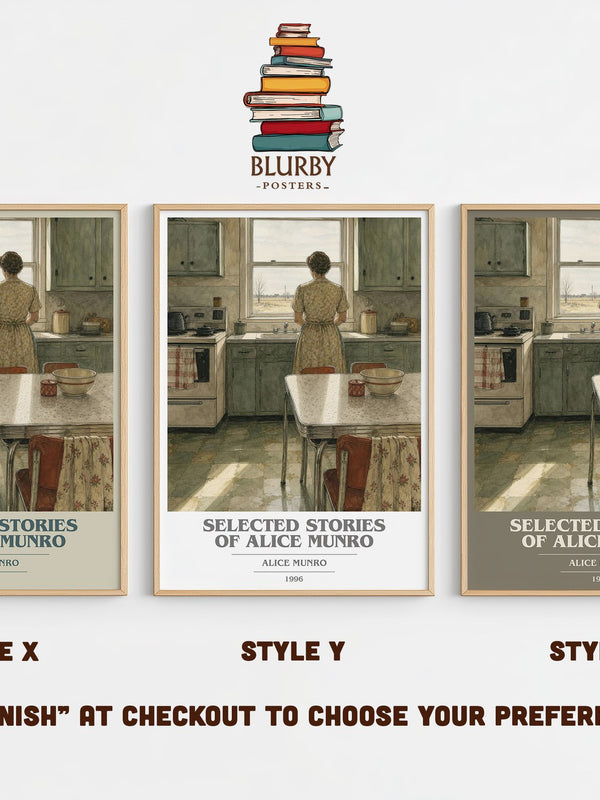 Selected Stories of Alice Munro book cover print in frame leaning in hallway – literary fiction wall art
