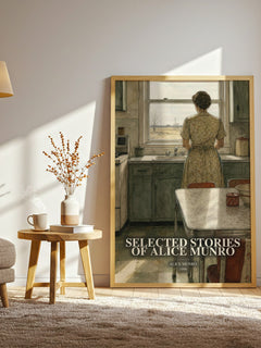 Selected Stories of Alice Munro watercolour print in frame leaning in hallway – literary fiction wall art