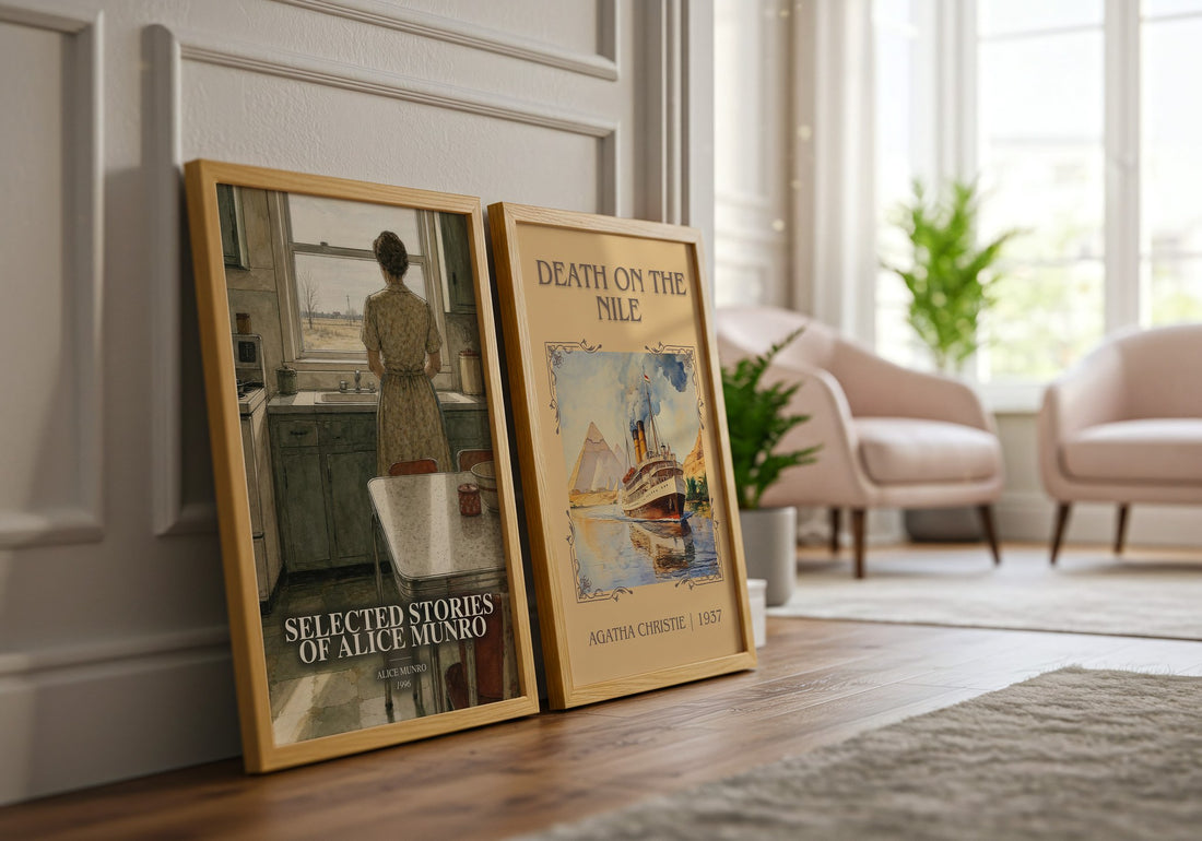 Selected Stories of Alice Munro watercolour print framed by window – literary home decor