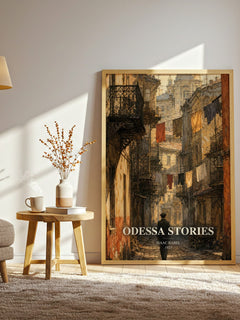 Odessa Stories watercolour print in frame leaning in hallway – literary fiction wall art