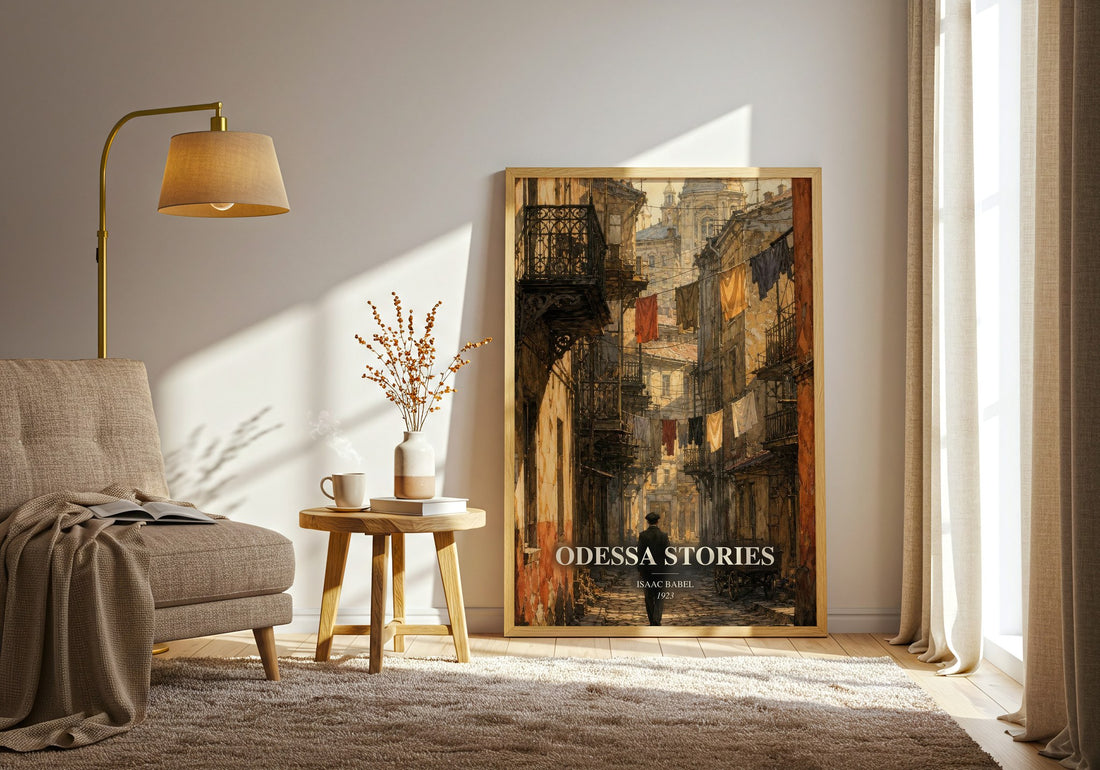 Odessa Stories watercolour print in frame leaning in hallway – literary fiction wall art
