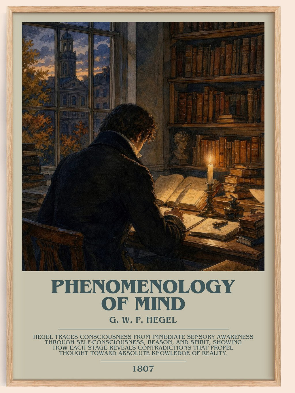 Phenomenology of Mind bookish book poster by G. W. F. Hegel – framed literary art print