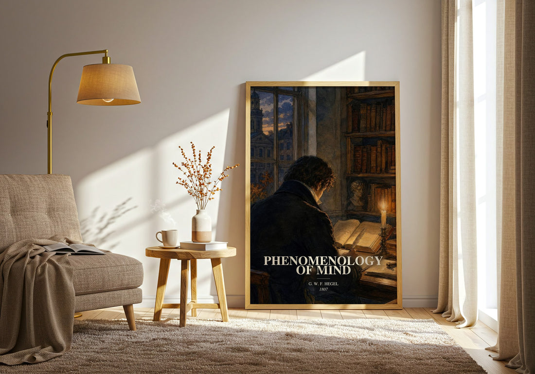 Phenomenology of Mind watercolour print in frame leaning in hallway – philosophy wall art