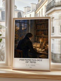 Phenomenology of Mind book cover print in frame leaning in hallway – philosophy wall art