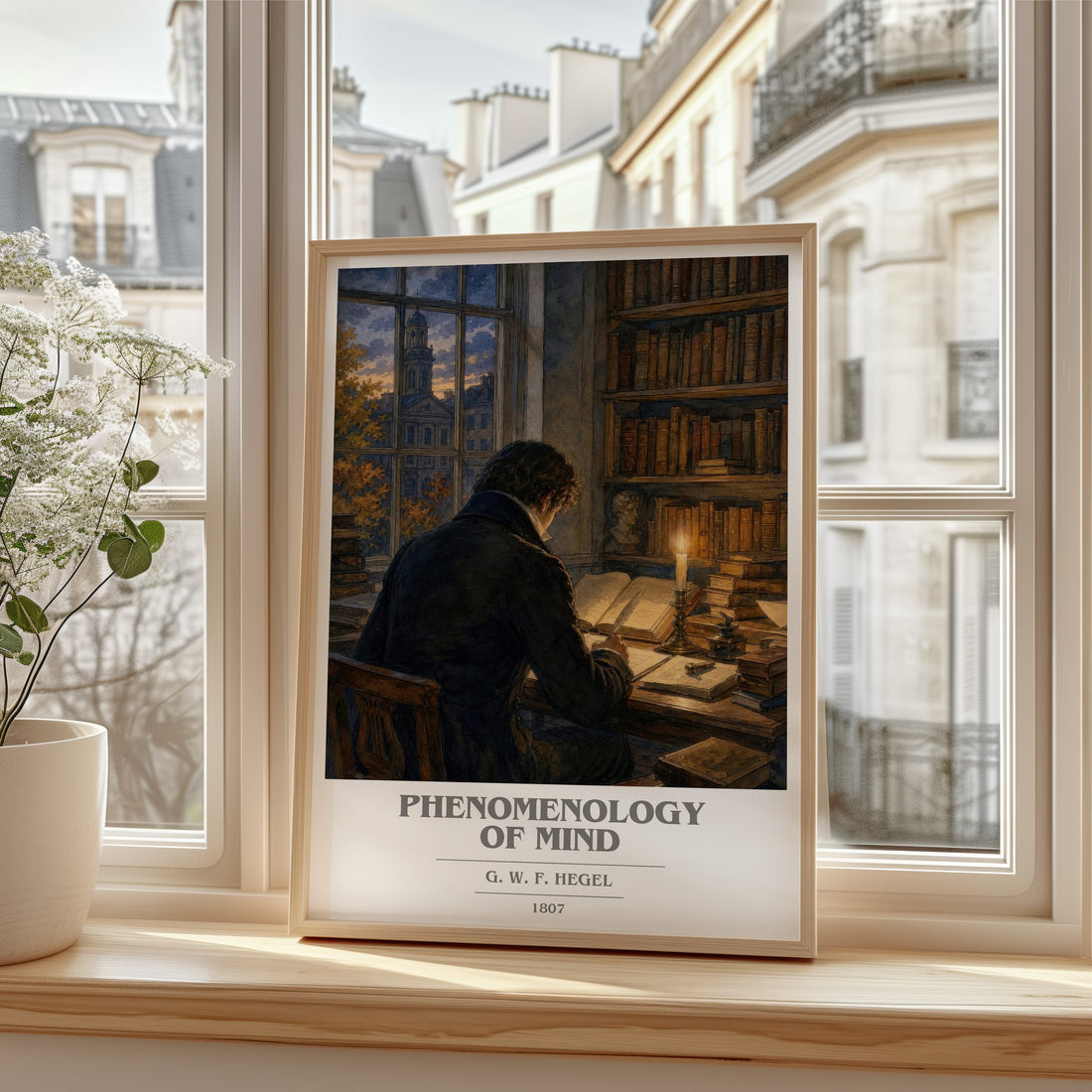 Phenomenology of Mind book cover print in frame leaning in hallway – philosophy wall art
