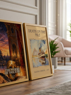 The Works of Moliere watercolour print framed by window – literary home decor