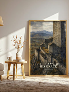 The Days of His Grace watercolour print in frame leaning in hallway – literary fiction wall art