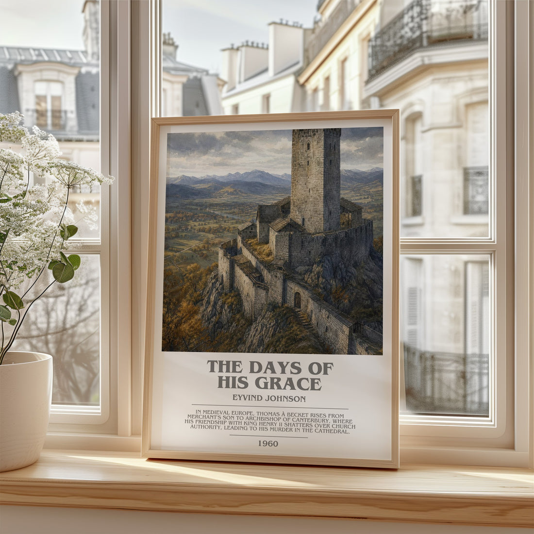 The Days of His Grace Bookish Wall Art by Eyvind Johnson – framed print by a bright window