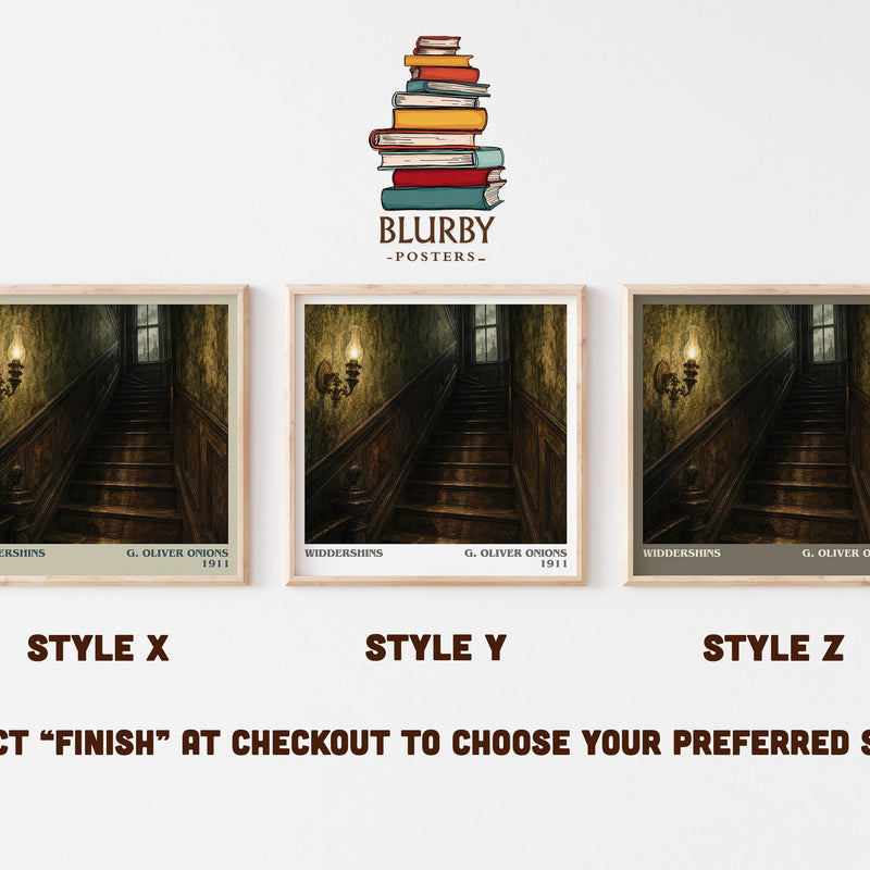 Widdershins literary print in frame leaning in hallway – horror wall art