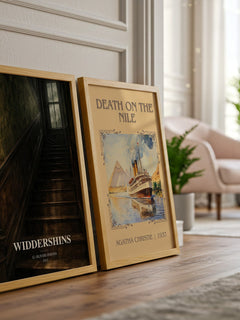 Widdershins watercolour print framed by window – literary home decor