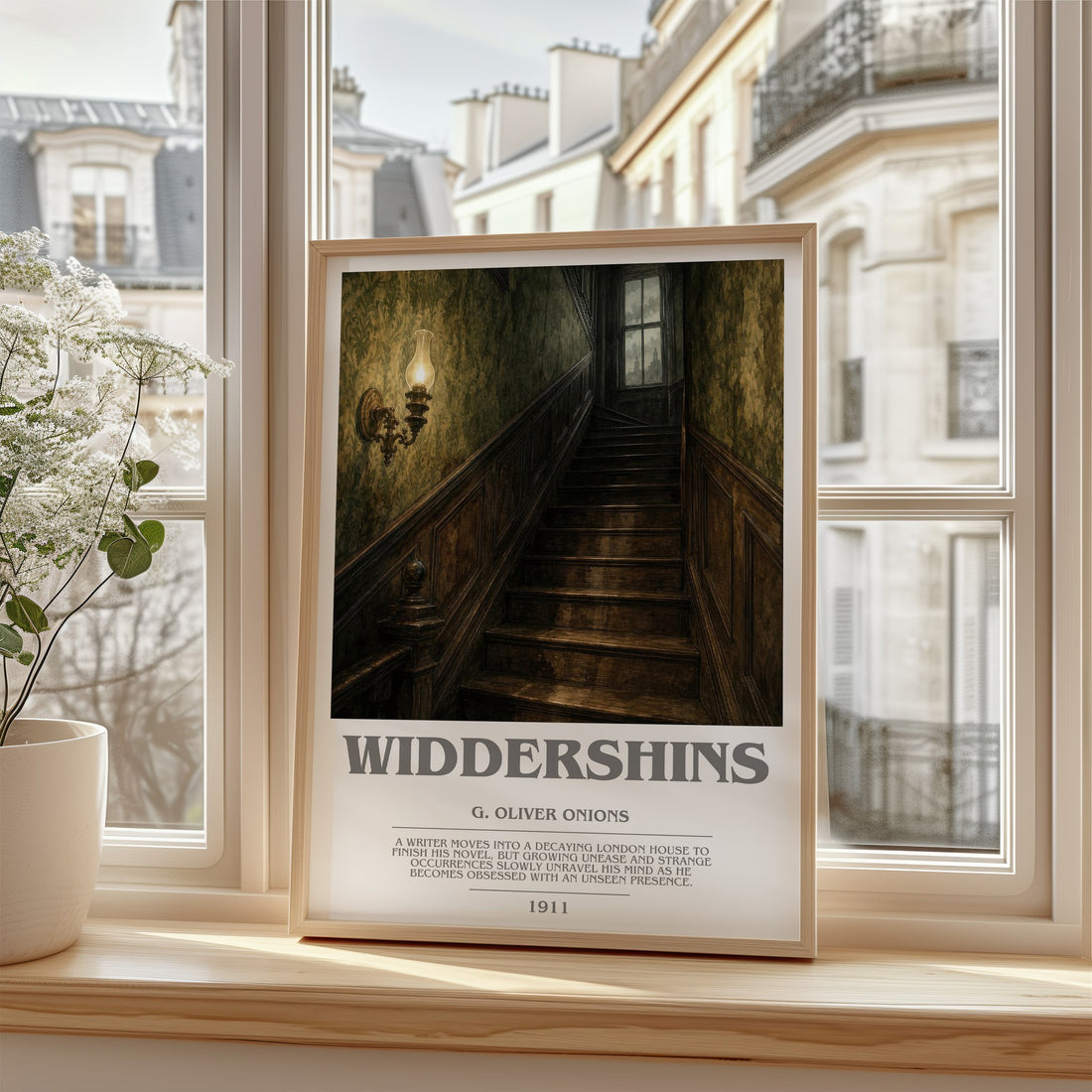 Widdershins Bookish Wall Art by G. Oliver Onions – framed print by a bright window