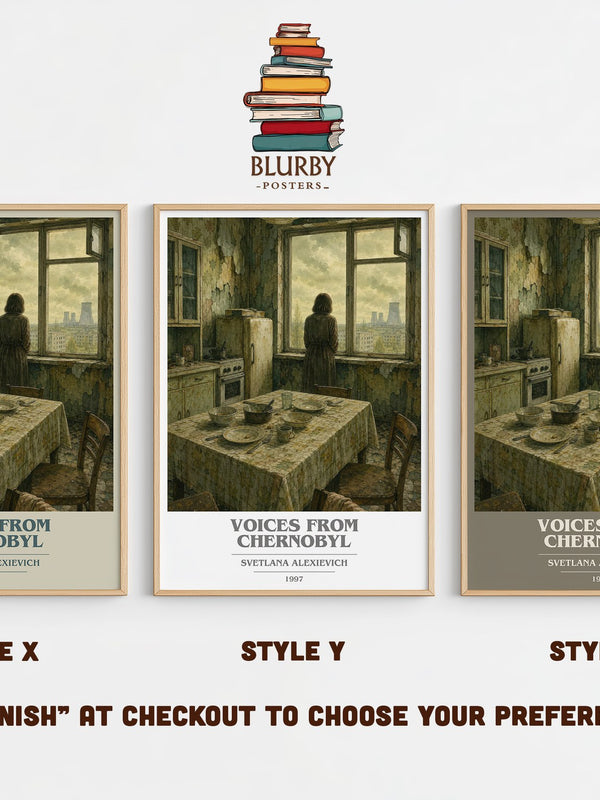 Voices from Chernobyl book cover print in frame leaning in hallway – non fiction wall art