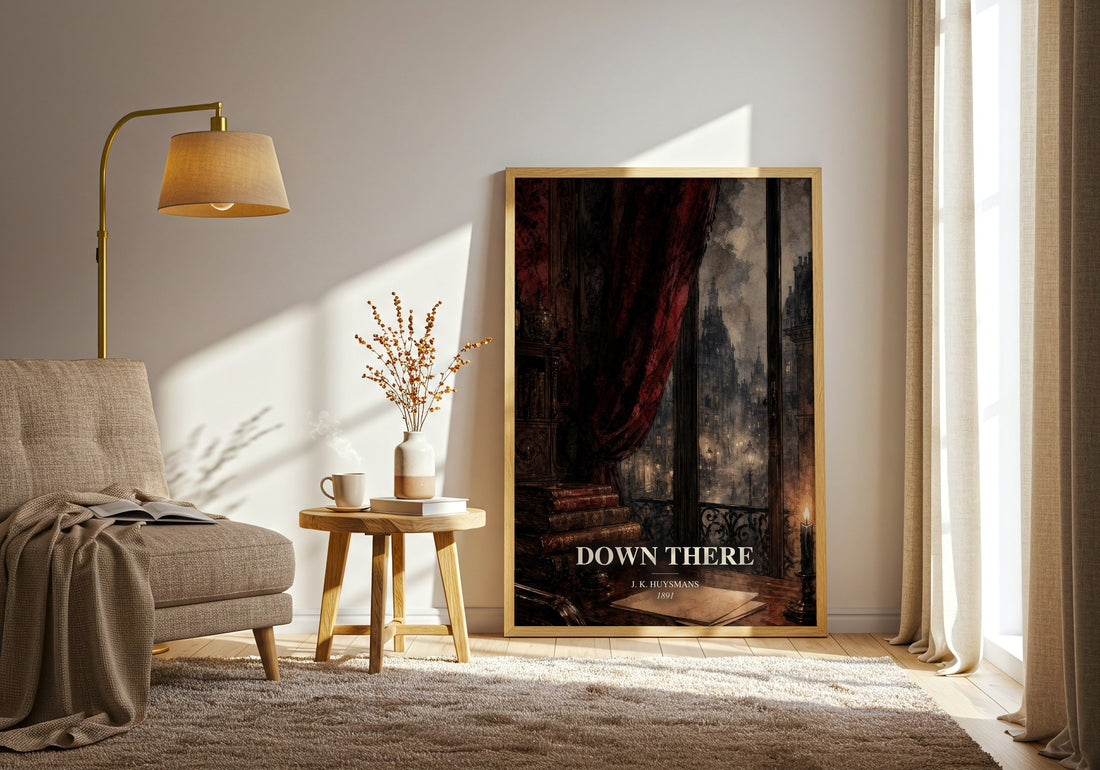 Down There watercolour print in frame leaning in hallway – gothic wall art