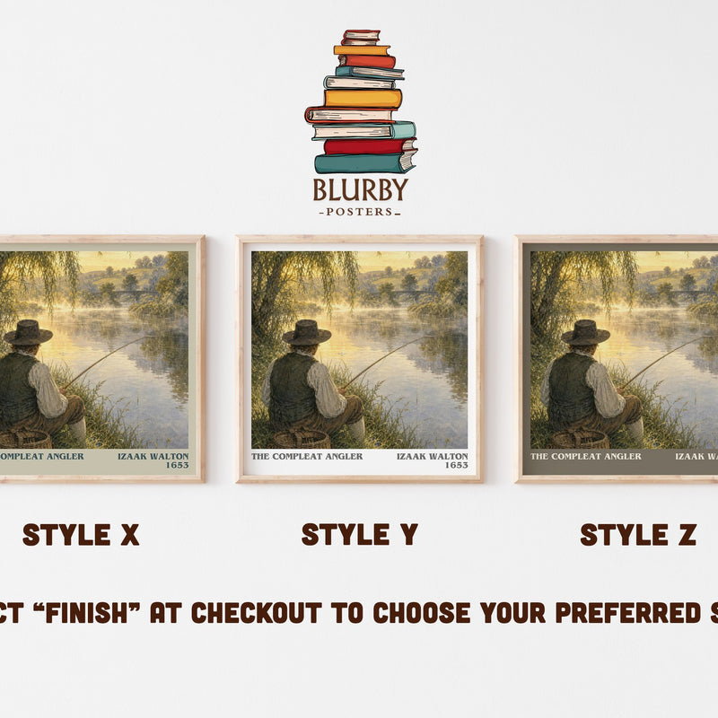 The Compleat Angler literary print in frame leaning in hallway – classic literature wall art