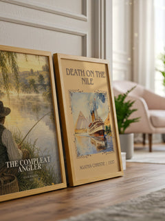 The Compleat Angler watercolour print framed by window – literary home decor