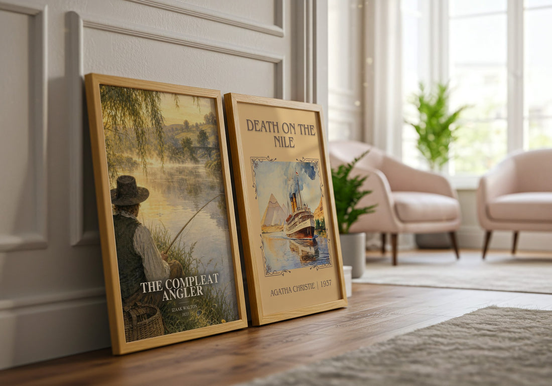 The Compleat Angler watercolour print framed by window – literary home decor