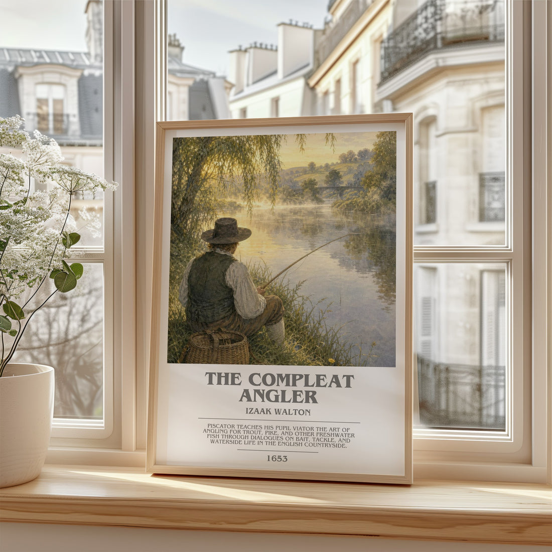 The Compleat Angler Bookish Wall Art by Izaak Walton – framed print by a bright window