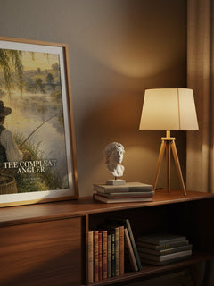 The Compleat Angler watercolour print on bookshelf – Izaak Walton fan gift