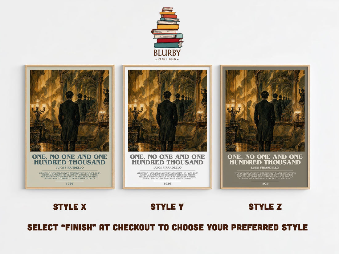 One, No One and One Hundred Thousand Bookish Wall Art by L. Pirandello – Style X, Y and Z side by side – choose your finish
