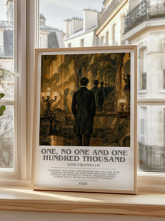 One, No One and One Hundred Thousand Bookish Wall Art by L. Pirandello – framed print by a bright window