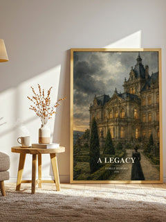 A Legacy watercolour print in frame leaning in hallway – literary fiction wall art
