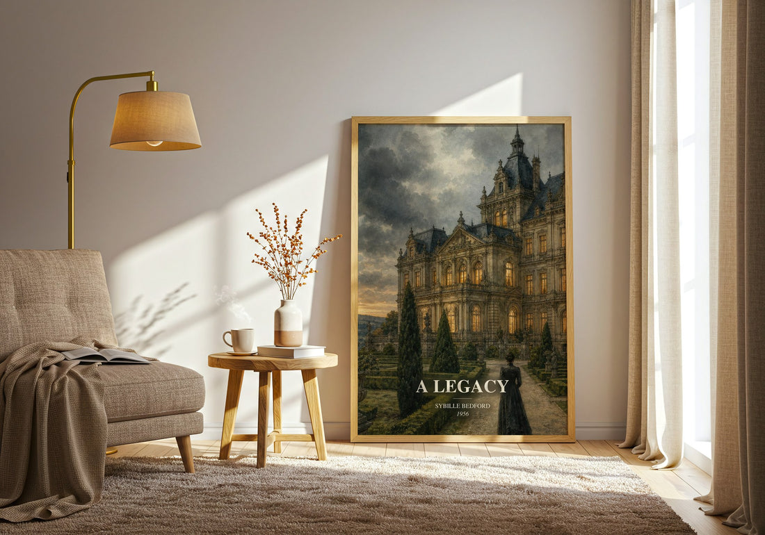 A Legacy watercolour print in frame leaning in hallway – literary fiction wall art