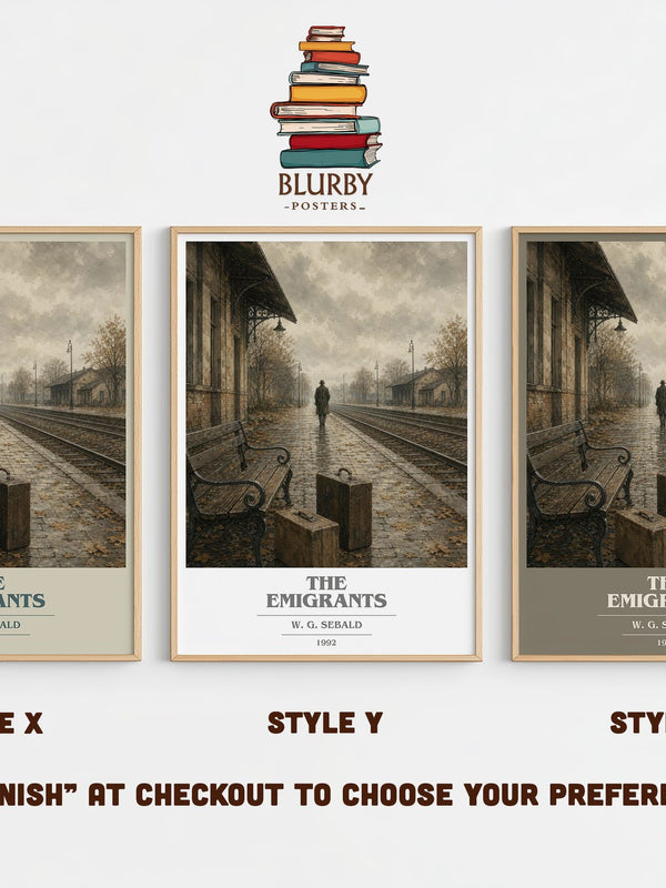 The Emigrants book cover print in frame leaning in hallway – literary fiction wall art