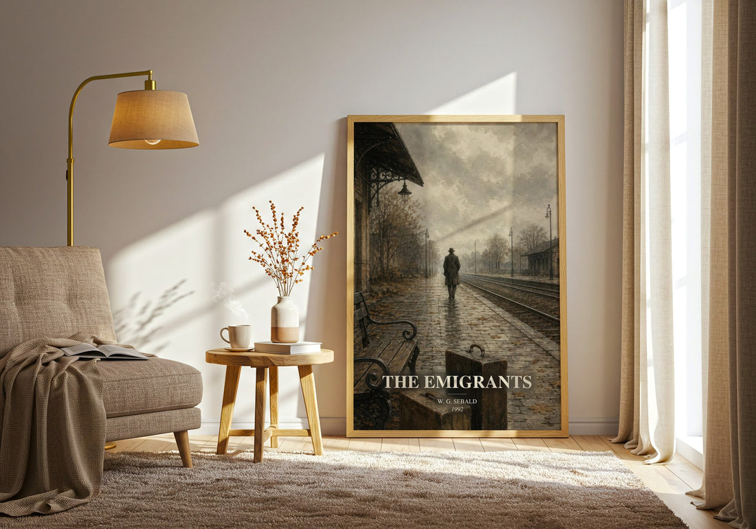 The Emigrants watercolour print in frame leaning in hallway – literary fiction wall art