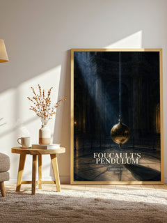 Foucault's Pendulum watercolour print in frame leaning in hallway – literary fiction wall art