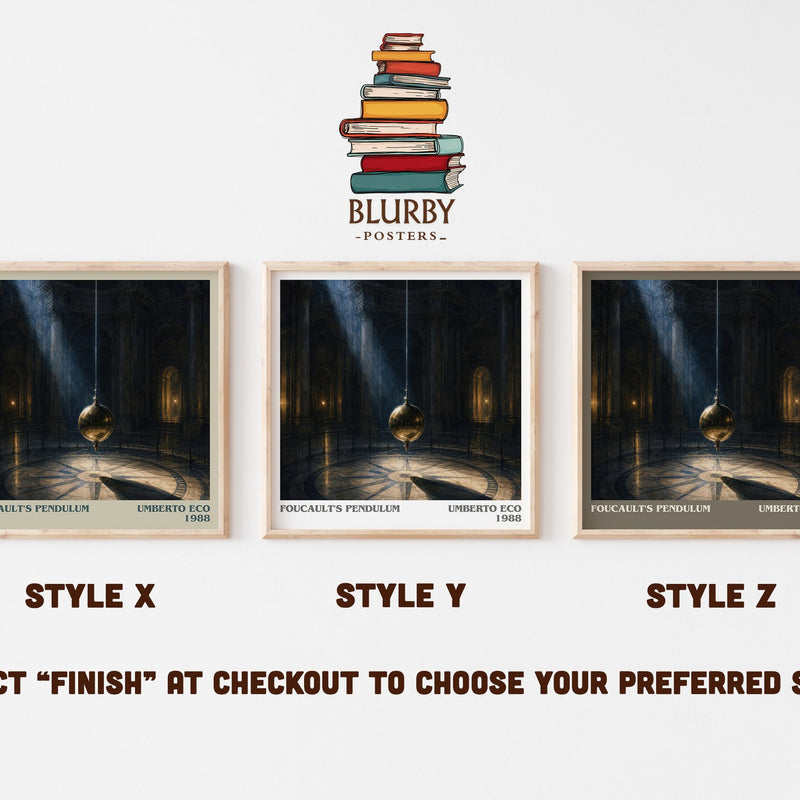 Foucault's Pendulum literary print in frame leaning in hallway – literary fiction wall art