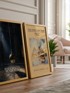 Foucault's Pendulum watercolour print framed by window – literary home decor