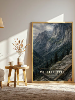 William Tell watercolour print in frame leaning in hallway – classic literature wall art