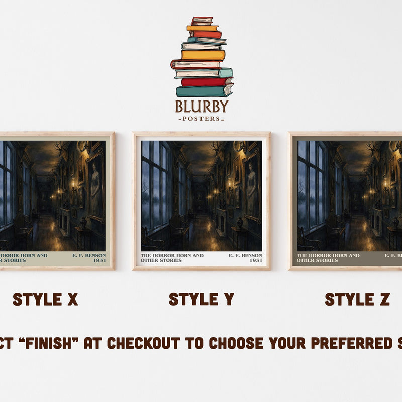 The Horror Horn And Other Stories literary print in frame leaning in hallway – horror wall art